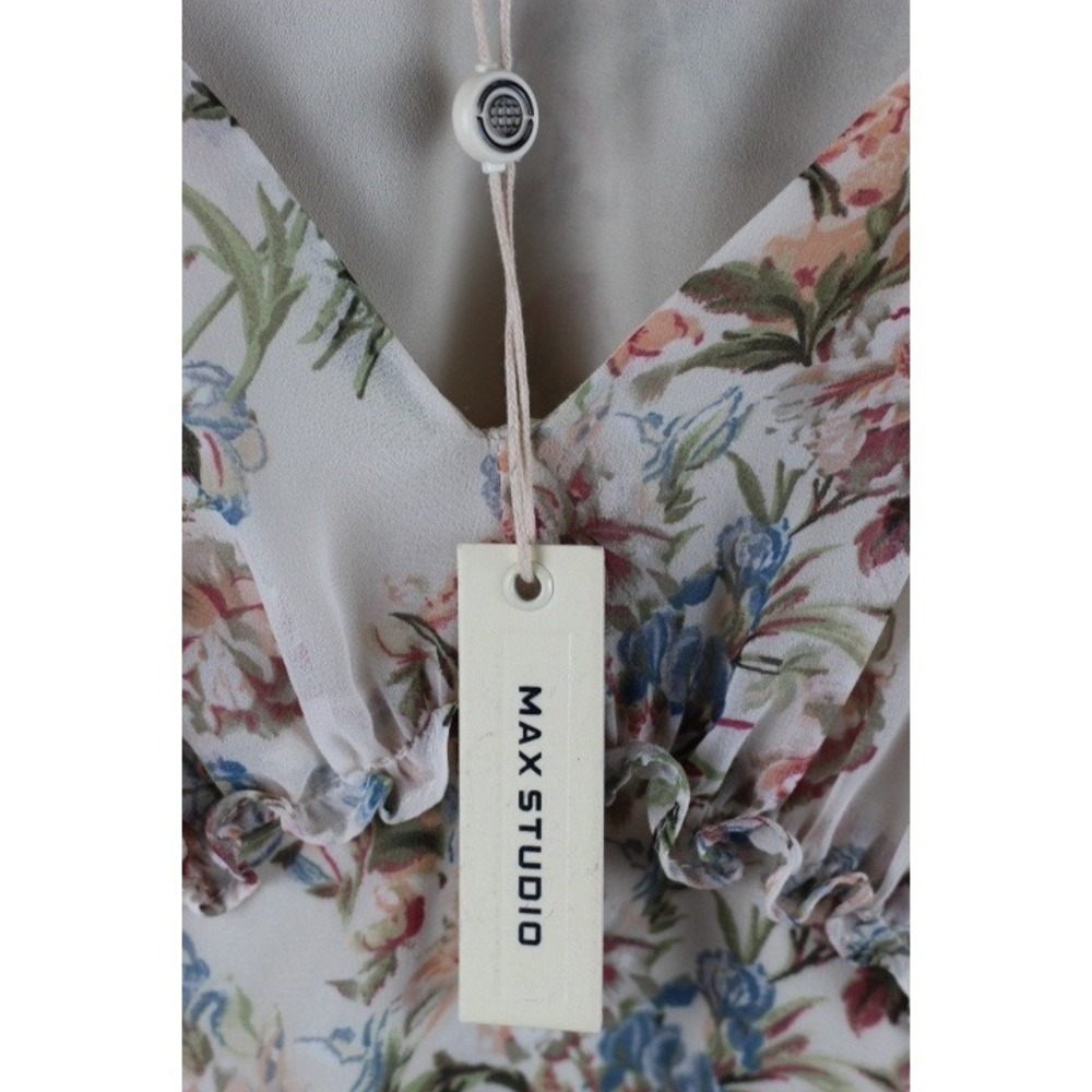 Max Studio Floral Smocked Waist Midi Dress V-Neck Flutter Sleeve Ivory Pink B. M - Picture 6 of 6